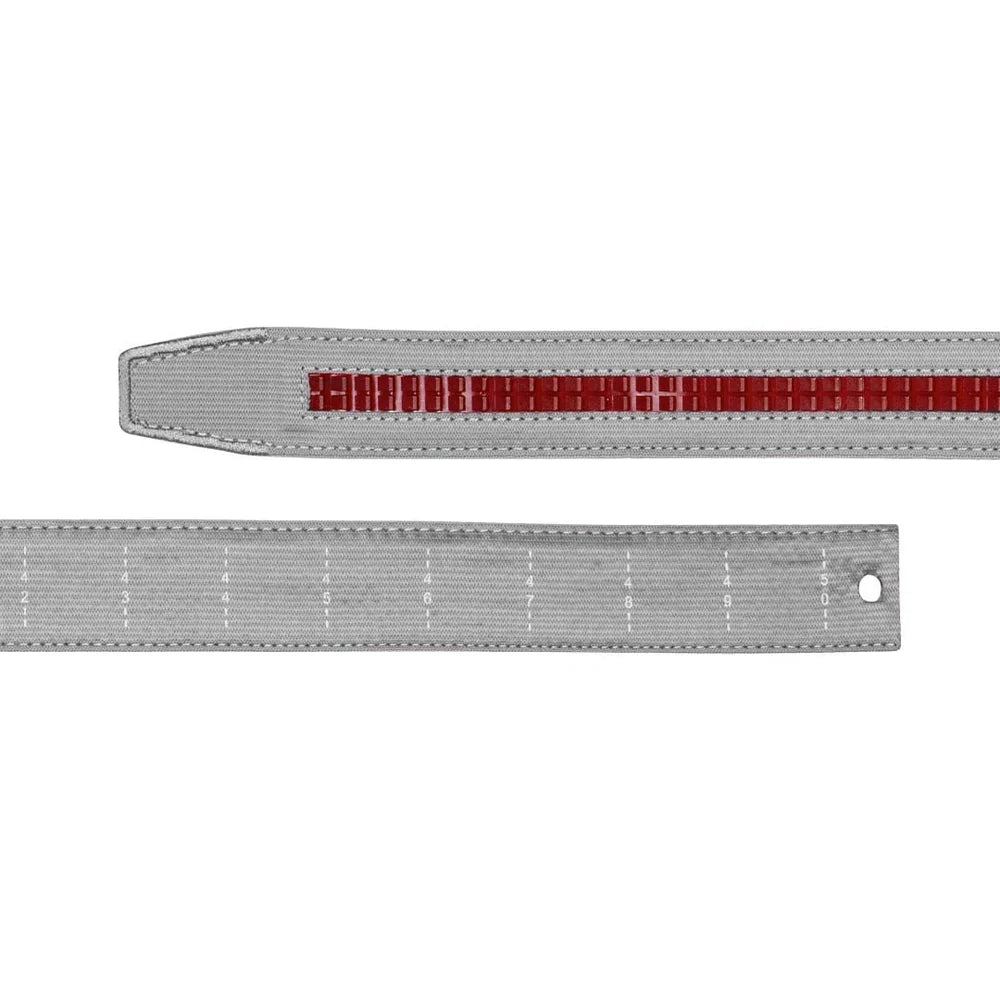 Back side of the belt with measuring system on one end and ratchet mechanism on the other