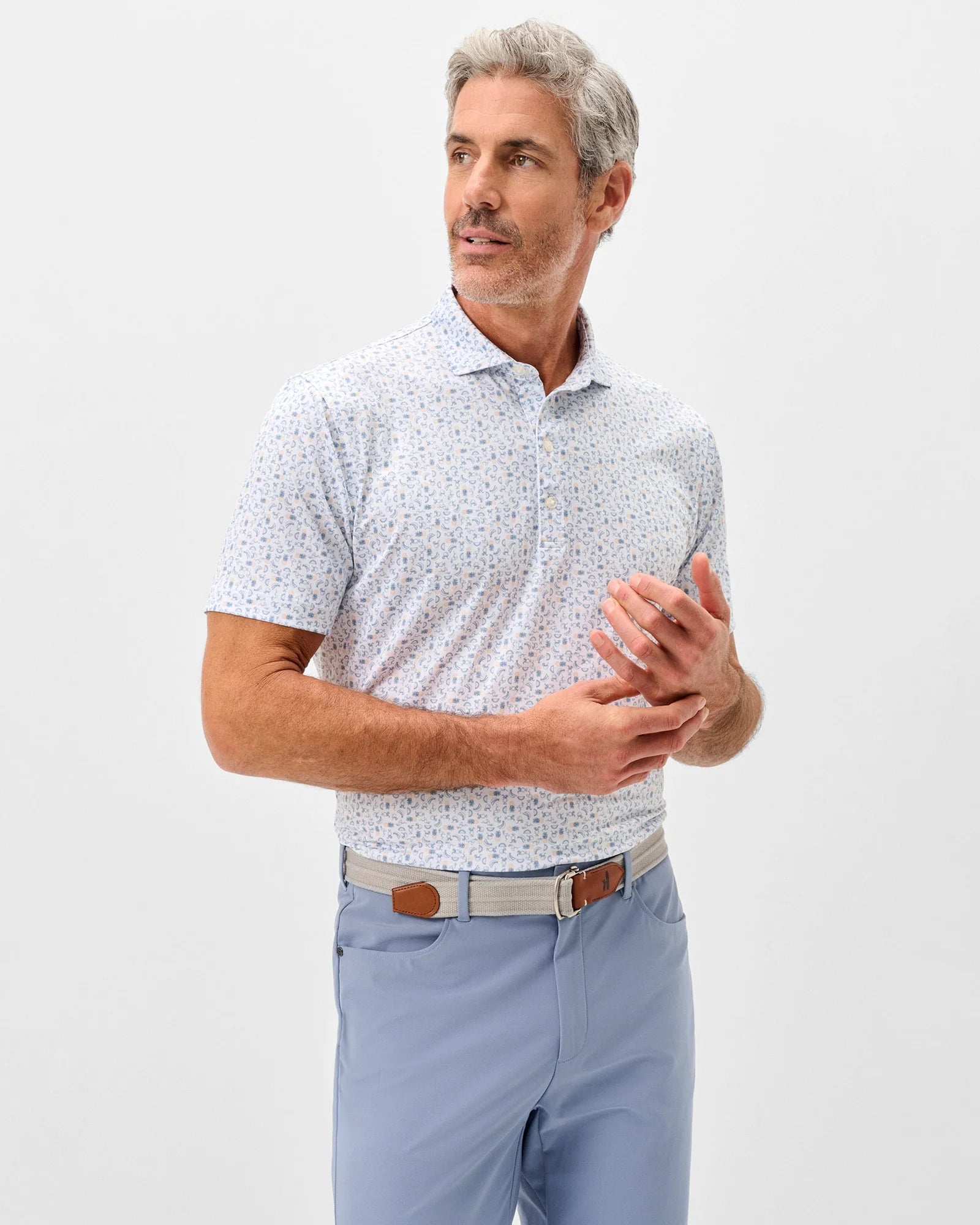 Johnnie-O Performance Jersey Polo - Cabana Bar in Carbon Fiber